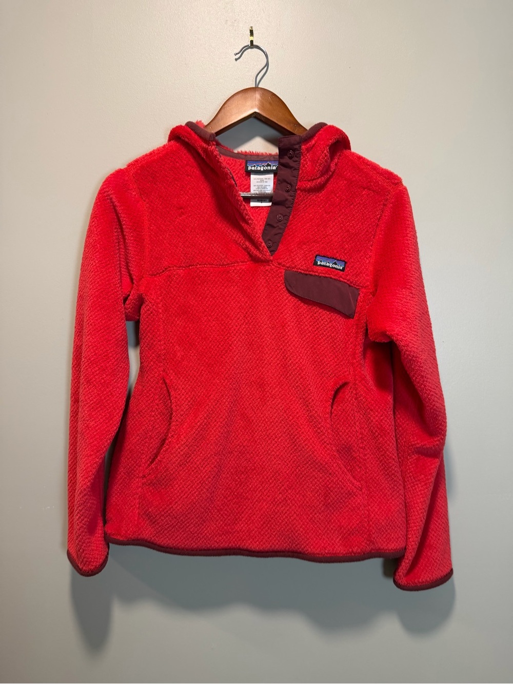 Patagonia Women’s Red Hooded Fleece Snap-Placket Pullover